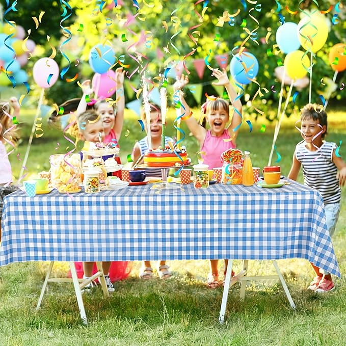 Kochorie 54 Inch x 300 Ft Light Blue Checkered Plastic Table Cloth Roll Disposable Waterproof Table Cover Plastic Table Cover Roll with Easy Slide Cutter for Outdoor Picnic/Home Dining/Spring Party