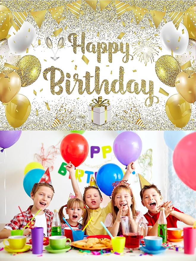 Gold Birthday Party Backdrop Gold Happy Birthday Banner Photography Background for Home Decorations Party Supplies 70.8 x 47.2 Inch