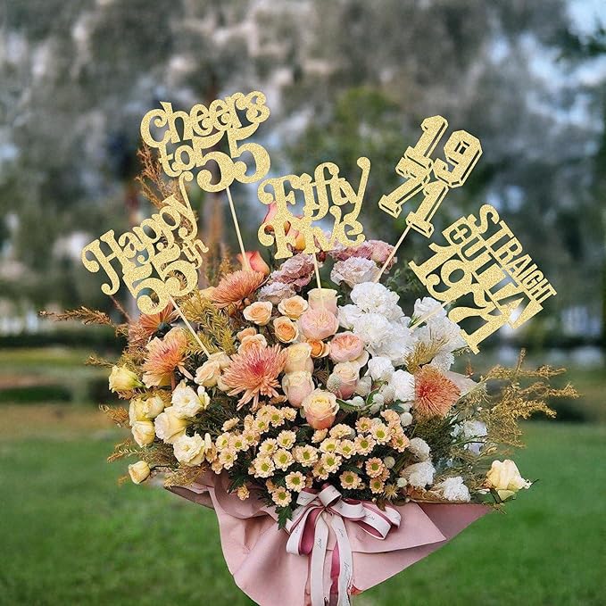 Gyufise 15Pcs Happy 55th Birthday Centerpiece Sticks Fifty Five Straight Outta 1971 Table Flower Centerpieces Sticks Cheers to 55 Decorations for 55th Birthday Party Supplies Gold