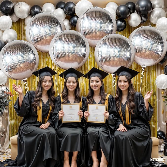 KatchOn, Large Silver Disco Ball Balloons - 22 Inch, Pack of 6 - Metallic Silver Balloons | Silver Mylar Balloon for Graduation Decorations 2026 | Round Foil Balloon for Bachelorette Party Decorations