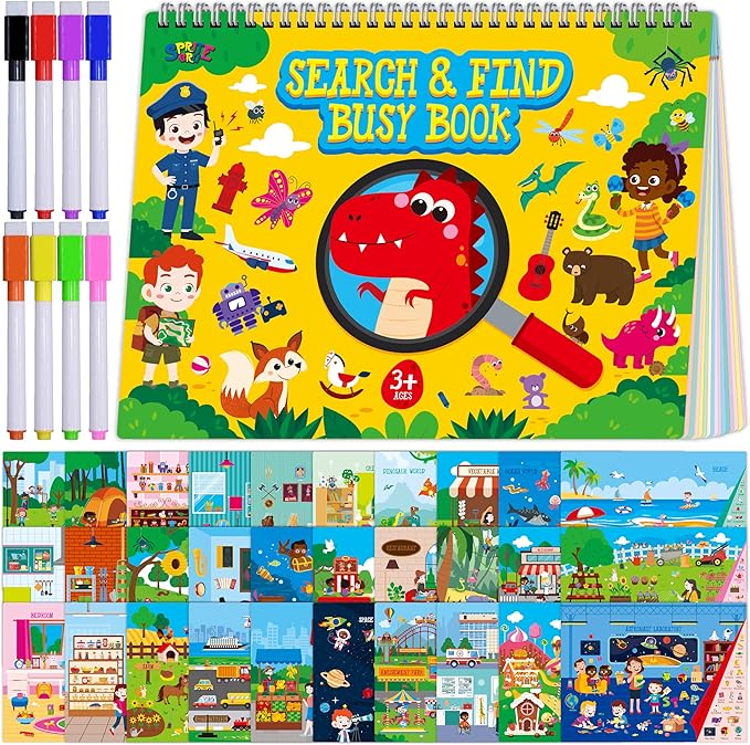 SpriteGru Search & Find Book, 30 Different Themes 32 Pages Activities Book, Montessori Learning Toy Educational Game Autism Sensory Toys for Preschool Girls and Boys Ages 3, 4, 5, 6