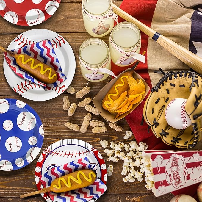 48PCS Baseball Plates, 7" Party Plates Disposable Paper Plates Baseball Themed Decorations for Baseball Birthday Gameday Celebrations Supplies