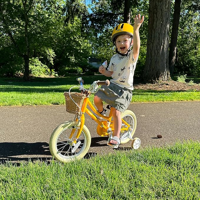Petimini Vintage Kids Bike for Girls, 12–20 Inch Classic Bicycle with Wicker Basket & Bell, High Tensile Steel Frame, Training Wheels (12–18”), 85% Pre-Assembled, Retro Bike for Outdoor Riding