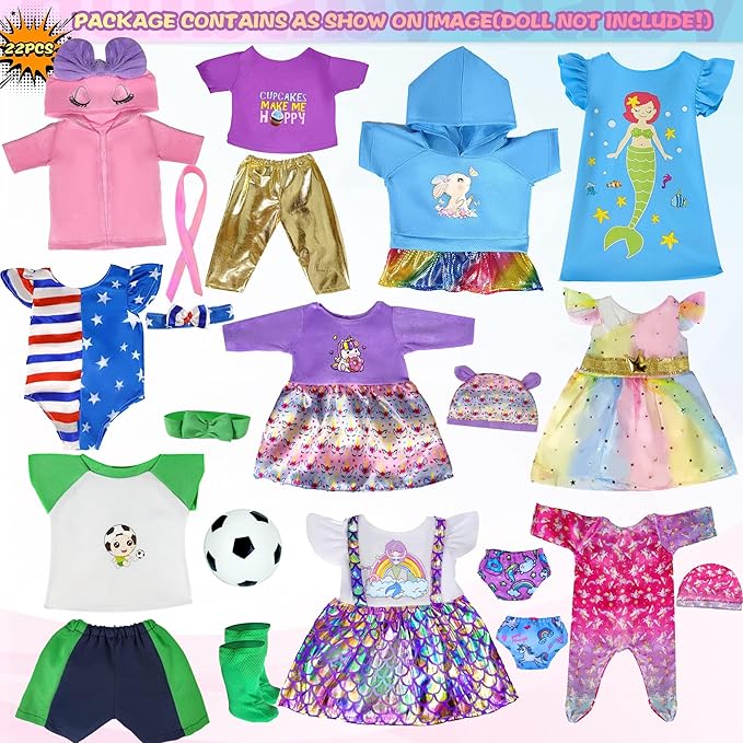 12 Sets 14-16-Inch-Baby-Doll-Clothes-Outfits Dress Headbands Accessories Compatible with 43cm New Born-Baby-Doll, 15-inch-Baby-Doll