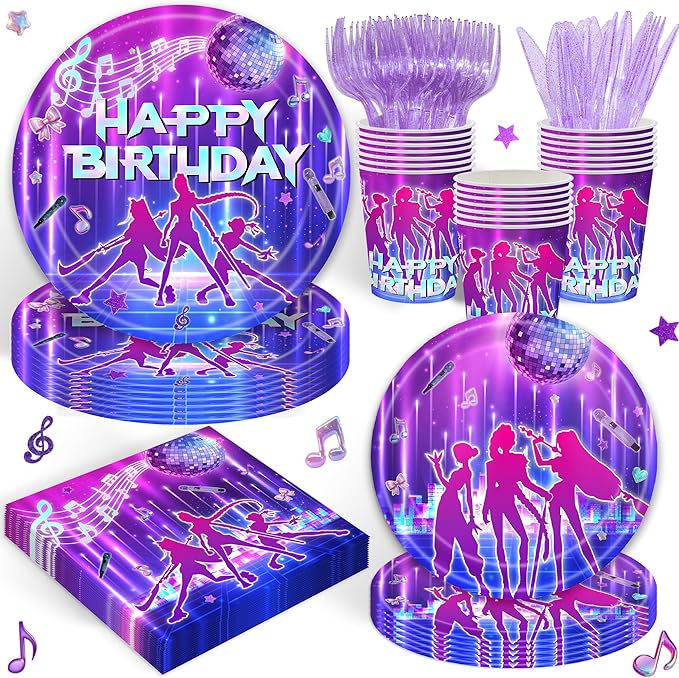 120 Pcs Music Dance Party Supplies And Tableware Including 20 Plates 20 Paper Cups And 20 Music Dance Themed Party Decorations Napkins