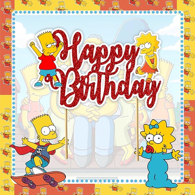 "Brt Simpson Happy Birthday Cake Topper – Fun Cartoon Theme Cake Decoration for Boys Girls – Simpsons Inspired Birthday Party Supplies for Dessert Table Décor, School Events & Family Celebrations"