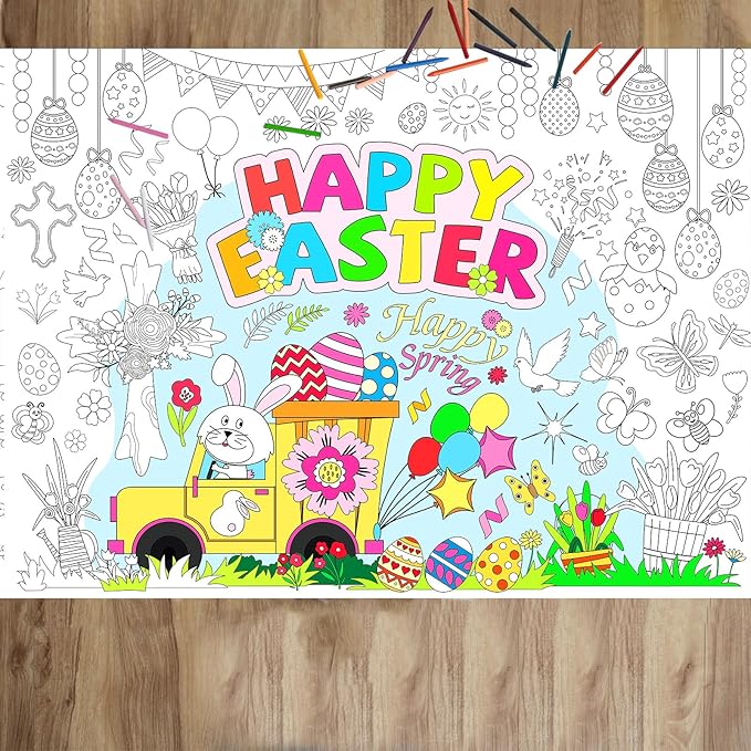 Easter Coloring Poster for Happy Easter Day Giant Coloring Poster Large Coloring Tablecloth Huge Table Cover for Home Party Supplies Favor 31.4 x 43.3 Inch