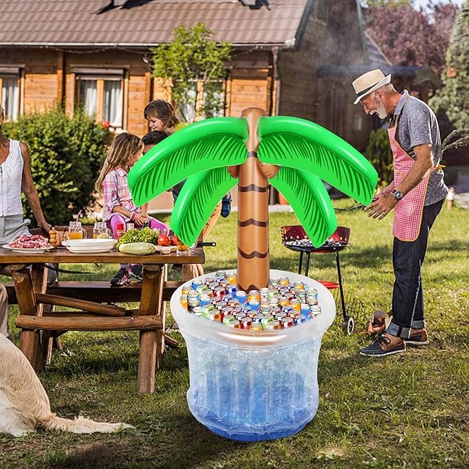 Zcaukya Inflatable Palm Tree Cooler, 60" Blow Up Palm Tree Cooler for Tropical Party Decorations, Hawaiian Party Supplies Pool Decorations