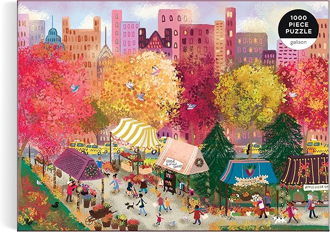 Galison Autumn at The City Market – 1000 Piece Puzzle Fun and Challenging Activity with Bright and Bold Artwork of A Fall Day at A Farmer’s Market for Adults and Families