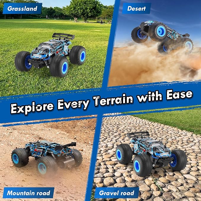 Remote Control Car, 1:18 Rc Cars, All-Terrain RC Truck with LED Light, 20KM/H, Rechargeable, 2WD, 2.4GHz, Sturdy PVC Shell, Remote Control Truck for Boys 4-7 8-12, Beginner