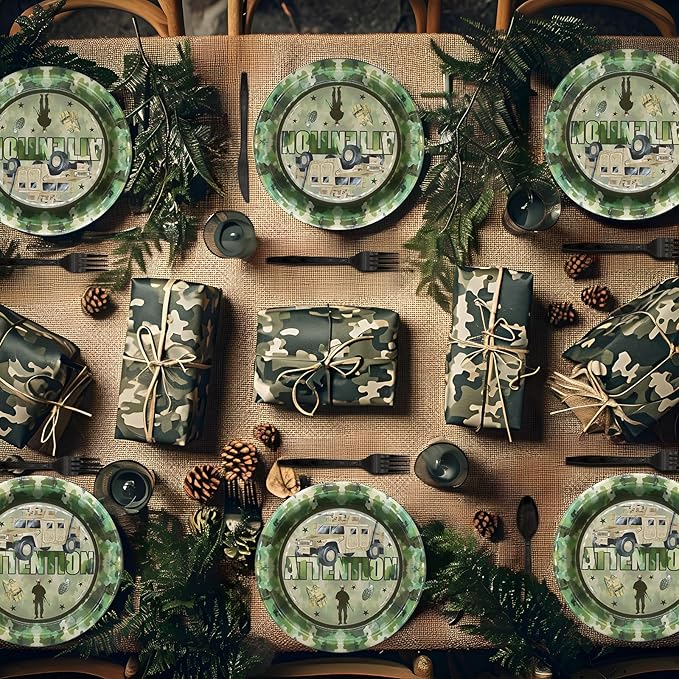 Army Party Decorations Set - Unique Army Party Plates, Cups, Napkins, and Cutlery for an Enthralling Celebration - Disposable and Stylish Army Party Supplies for Birthdays and Events
