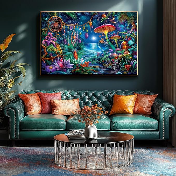 Blueforest Fantasy 1000 Piece Puzzle for Adults - Enchanted Garden Night Scene with Glowing Mushrooms, Challenging Art Jigsaw Puzzle 1000 Pieces, Framable Wall Art (27.5" x 19.6")