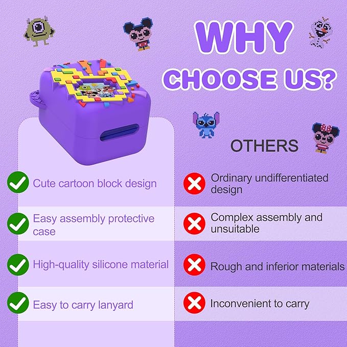 Silicone Case for Bitzee Disney Interactive Toy, Anti-Scratch, Washable, Shockproof Silicone Protective Cover for Bitzee Disney Interactive Toy Electronic Pets Accessories with Lanyard - Purple