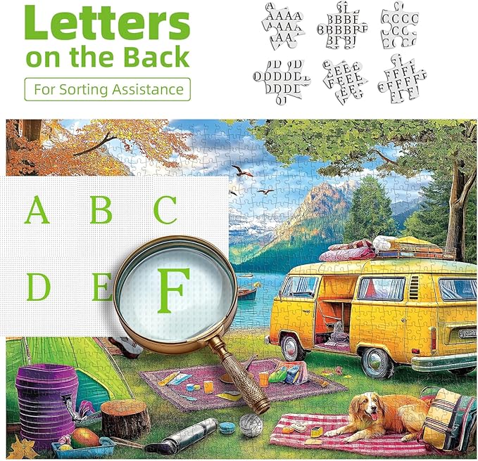 Blueforest 1000 Piece Jigsaw Puzzle - Unique Camping Lake RV Scene - 27.5x19.7 Inches - Challenging Adult Puzzle for Relaxation & Family Activity