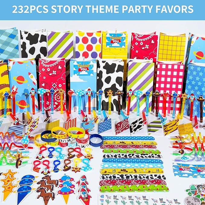 Blue Hydrangea 232 Pcs Cartoon Story Theme Birthday Party Favors Decorations Supplies for Kids Goodie Bag Stuffer Pinata Filler