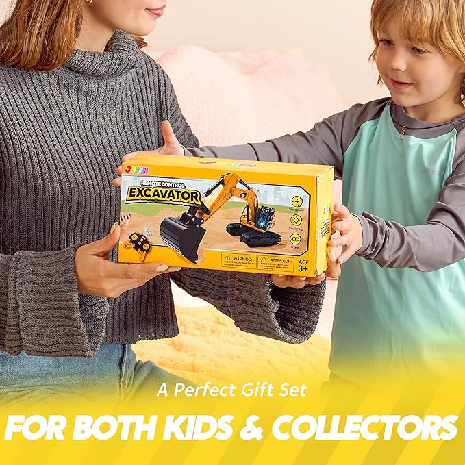 JOYIN Remote Control Excavator Toys for Boys, 2.4Ghz RC Play Excavator with Light, Construction Toys for Boys Birthday Gift 3-5 4-7 8-12 Year Old Kids, Easter Basket Stuffers