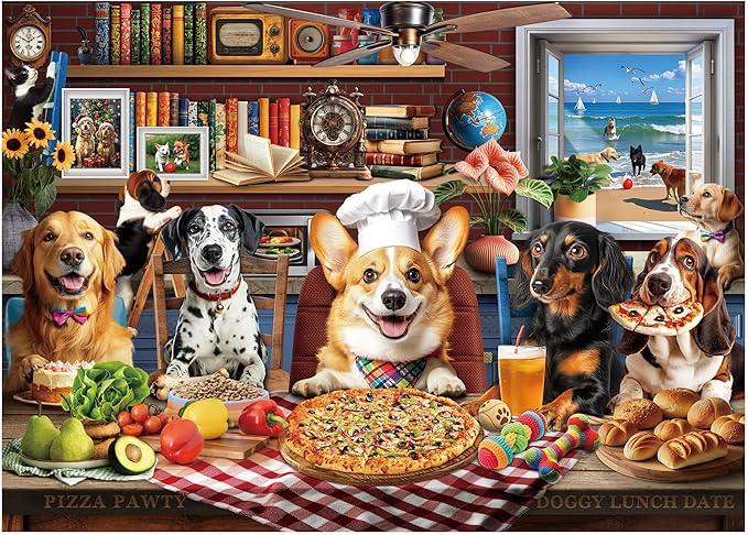 BenBen Puzzles for Adults 500 Pieces, Dogs' Dinner Party, Dog Jigsaw Puzzle with Letters or Patterns on Back, Funny Animal Puzzle, Challenging Puzzles for Family Game Night, Home Décor