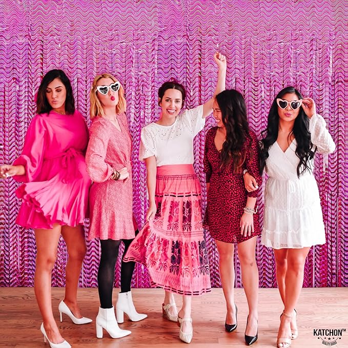 KatchOn, Large Laser Pink Backdrop Curtain - 3.2x8 Feet, Pack of 2 | Laser Pink Fringe for Birthday Wedding Engagement Party Decorations | Graduation Backdrop for Graduation Decorations 2025