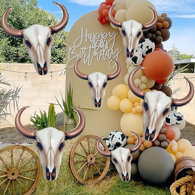 5Pcs Mini 19Inch Western Long Horn Cow Balloons/Cowboy Longhorn Aluminium Foil Balloon for Party Wall/Last Rodeo Bachelorette Party Supplies/Western Party Decorations/Bull Skull Wall Decor