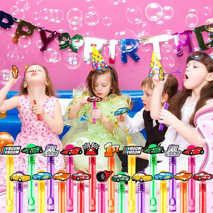 Race Car Party Favors for Kids – 24PCS Racing-Themed Bubble Wands, Great for Birthday Supplies, Pinata Fillers, Goodie Bags & Classroom Rewards