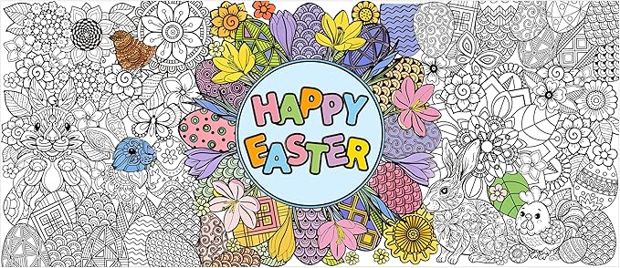 Jumbo Easter Mandala Coloring Poster - Easter Egg Bunny Flower DIY Drawing Color-in Paper Blank Art Banner 55.1 x 23.6 Inch Wall Decor, Home Classroom Activity for Kids Spring Party Supplies