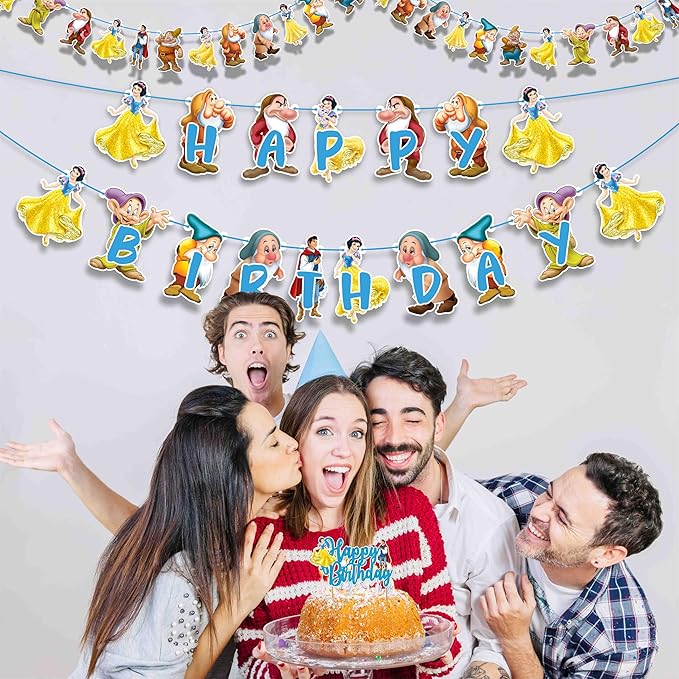"Snow White and the Sevn Dwafs Theme Birthday Party Supplies – Princess Fairy Tale Decorations for Girls Birthday and Magical Celebrations – Includes Cake Toppers, Banners, Cupcake Picks & Garland"