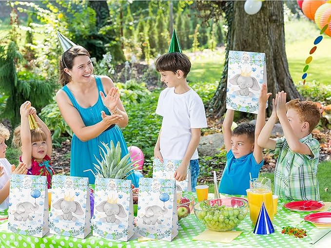 24 PCS Elephant Party Favor Bags with Stickers - Elephant Party Candy Bags – Elephant Goodie Gift Treat Bags Elephant Themed Birthday Party Supplies
