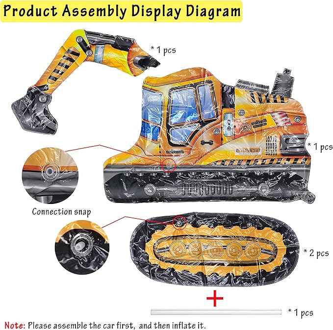 Self Standing 4D Construction Balloon Large Excavator Armed Forces Engineering Vehicle Balloon For Boys Construction Birthday Theme Party Decoration Supplies