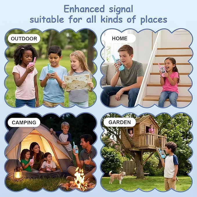Kids Video Walkie Talkies for Kids Ages 3-5, 2 Pack Rechargeable Long Range Walkie Talkie with HD Camera Screen, Voice Changer Toy for Indoor Outdoor Adventure, Blue Pink