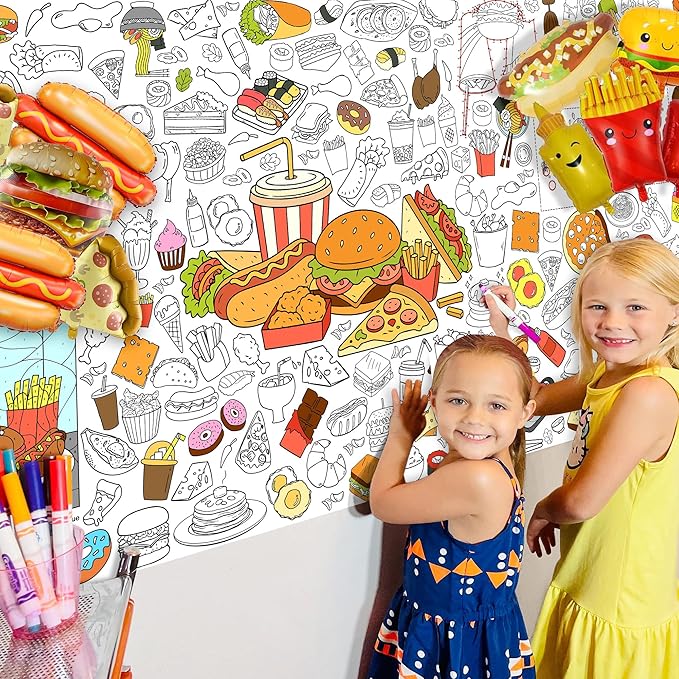 Groovy Coloring Tablecloth for Kids, Colorful 30x72 Inch Poster with Peace Signs, Daisy, Retro Designs, Perfect for Groovy Party Games for Girls, 70s Decorations, Celebration Supplies