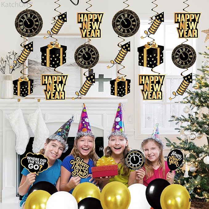 KatchOn, Happy New Year Hanging Swirls 2026 - Pack of 10, NO DIY | New Years Eve Party Supplies 2026 | Happy New Years Decorations 2026 | NYE Decorations 2026 | Happy New Year 2026