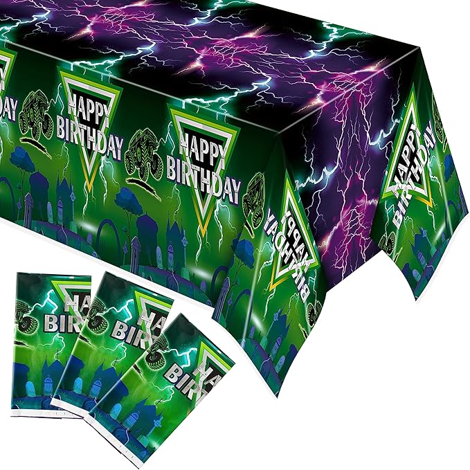 Green and Purple Monster Truck Tablecloths - Monster Truck Happy Birthday Disposable Rectangle Table Cover for Baby Shower Kids Birthday Party Dinner Table Decoration 108×54 inches (3)