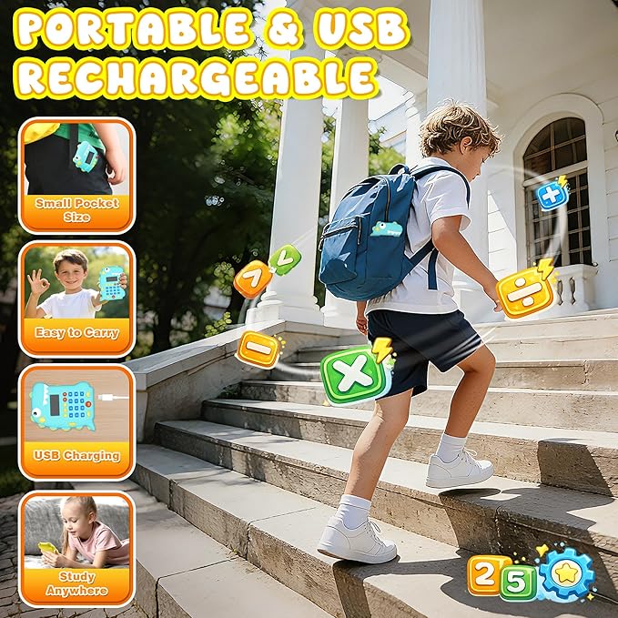 Math Games for Kids Ages 5-12, Portable Kids Calculator Toy, Addition Subtraction Multiplication Division Practice, 4 Logic Modes, 100,000 Questions, Fun Educational Math Toy, Dinosaur Toy for Kids