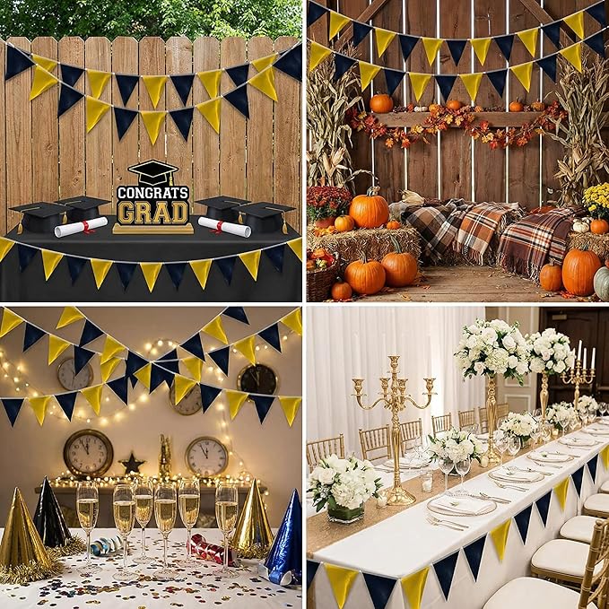 64ft Black Gold Triangle Pennant Banner Flag Metallic Paper Bunting Garland for Hanging Backdrop Birthday Party Decorations Graduation Bachelorette Bridal Wedding Baby Shower New Year Party Supplies