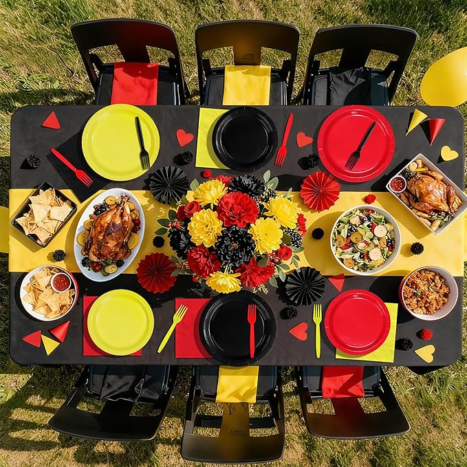 96Pcs Mouse Color Birthday Party Decorations Red Black Yellow Dessert Paper Plates and Napkins Set Cartoon Themed Mouse Decor for Kids Boys Girls 1st Birthday Baby Shower Party Supplies Serves 24