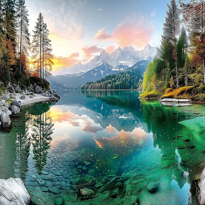 500 Pieces Jigsaw Puzzle for Adults Mountain Lake Landscape Beautiful Sunset Nature Scenery Jigsaw Puzzle with Letters on Back Family Seniors Challenge Game Nights Gift（20x20 inch）