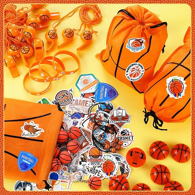 Aoriher 194 Pcs Basketball Party Favors Set Sport Silicone Bracelet Sport Car Keychain Whistle for Girls Boys Birthday Gifts Sport Themed Party Supplies