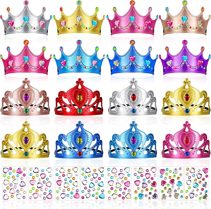 Yaomiao 44 Pcs Birthday Foam Crowns for Kids Princess Tiaras King Hat Bulk Diamond Sticker Kits for Crown Party Supplies