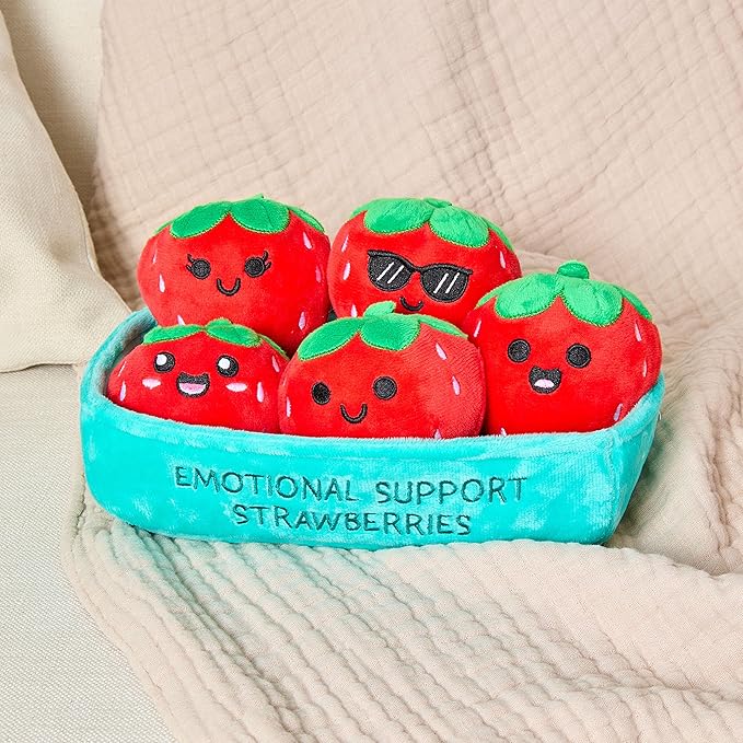Emotional Support Strawberries by Relatable, Easter Plush Stuffed Animals and Toys, Cute Easter Basket Stuffer, Non Candy Easter Gift for Teens and Girls, Includes 5 Plushies with Carrying Basket