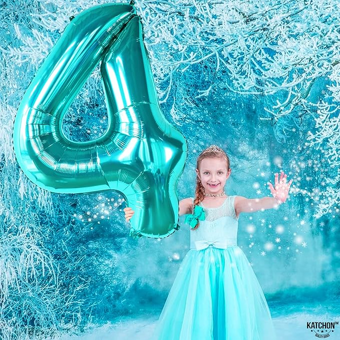 KatchOn, Giant Aqua Blue Number 4 Balloon - 40 Inch | Mermaid Number 4 Balloon for Birthdays | 4th Birthday Balloons, Mermaid Birthday Decorations | Teal 4 Balloon for Aqua Blue Party Decorations