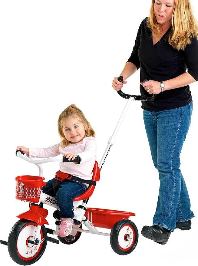 Schwinn Easy Steer Bike for Toddler, Kids Tricycle with Removable Push handle, Steel Trike Frame, Boys and Girls Ages 2-4 Year Old, Red/White, 8"