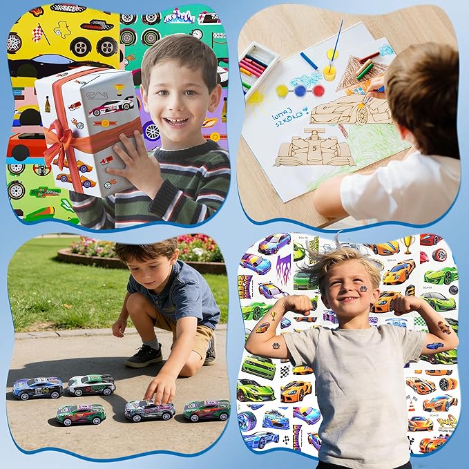 120Pcs Race Car Party Favors Set, Racing Themed Birthday Decorations, Goodie Bag Stuffers for Classroom Rewards, Pinata Fillers & Gift Bags, Racing Party Supplies for Kids Birthday Celebration