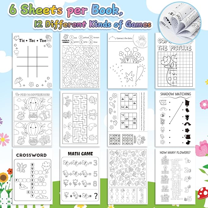 Dvbonike 24Pcs Spring Activity Books - Mini Fun Games Flower Springtime Coloring Book Bulk Party Favors Gift Goodie Bags Stuffers for Birthday Classroom School Rewards Supplies
