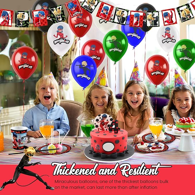 Miraculous Ladybug Cat Noir 12" Birthday Party Balloons 25 Pcs | Premium Latex for Miraculous Ladybug Party Supplies and Decorations by Vision E.D.