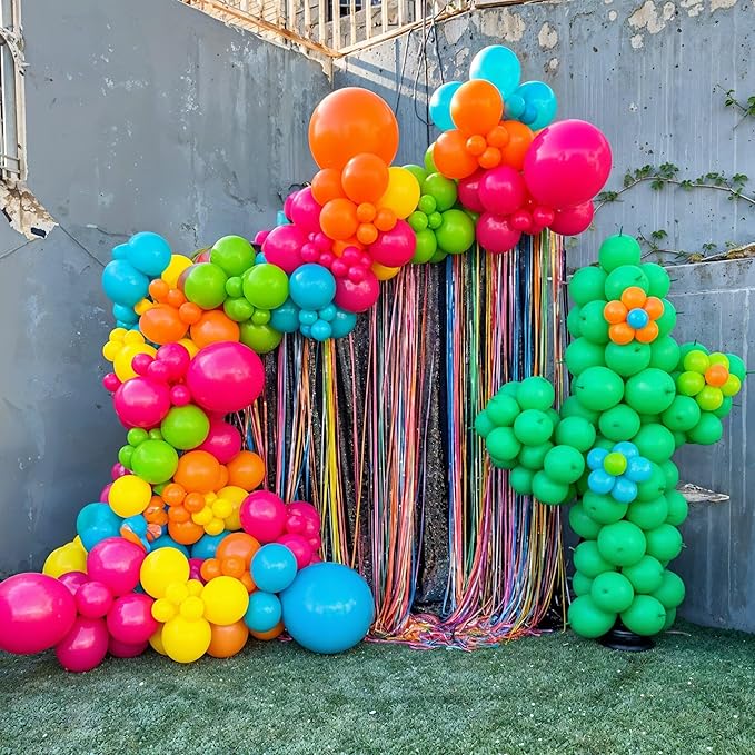 Hawaii Balloons Set, Pack of 60 12 Inch Hot Pink Orange Blue Light Green Yellow Neon Rainbow Latex Balloon for Summer Tropical Flamingo Luau Beach Aloha Baby Shower Birthday Party Decorations Supplies