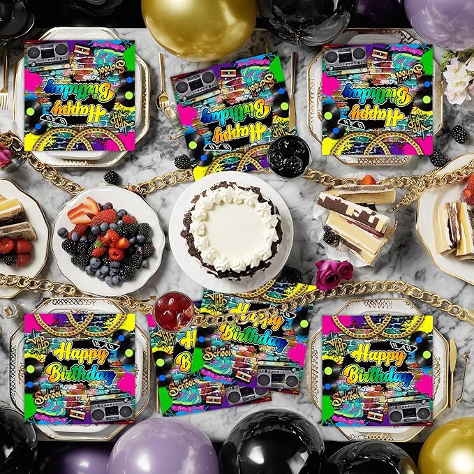Avezano 100 Pcs 80’s Party Npkins 6.5 x 6.5" 80s Birthday Hip Hop Birthday Party Decorations Supplies Retro 80s Theme Party Paper Napkins