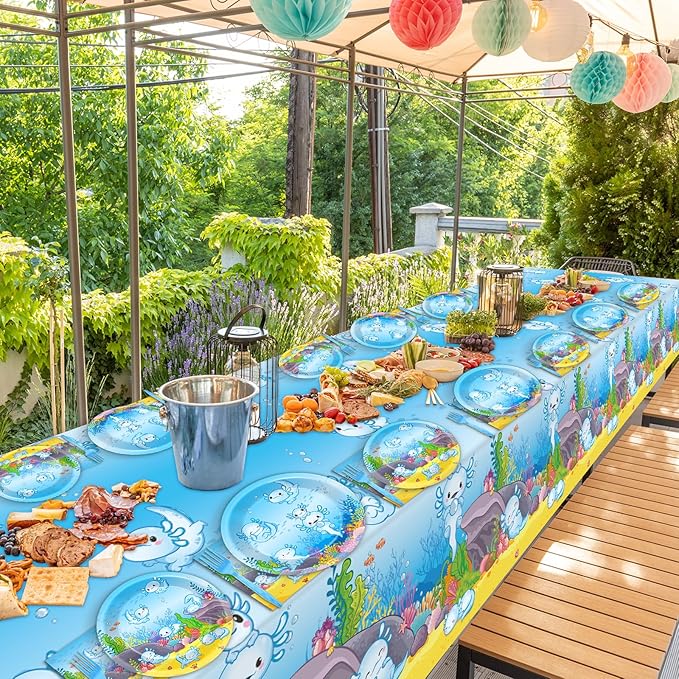 chiazllta 24 Guests Blue Axolotl Party Decoration Axolotl Birthday Party Supplies Favors Reptile Animals Tableware Set Disposable Plates Napkin Tablecloths for Axolotl Boys Decor 98 pcs
