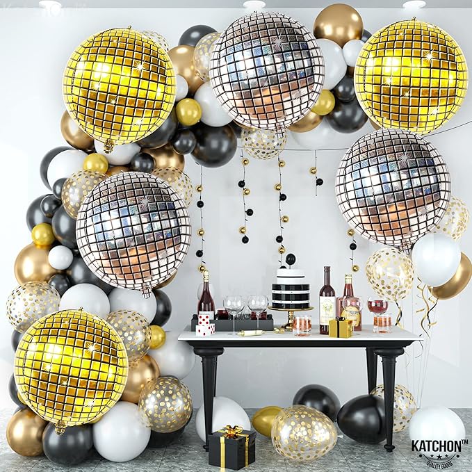 KatchOn, Large Gold and Silver Disco Ball Balloons - 22 Inch, Pack of 6 | 4D Sphere Disco Balloons for Disco Party Decorations, Bachelorette Party Decorations | New Years Decorations 2026