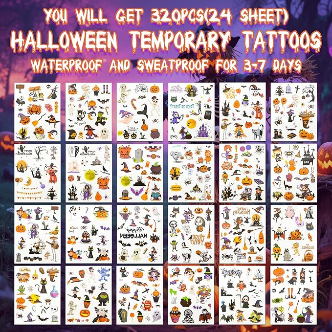 Halloween Party Favors for Kids, 120Pcs Water Coloring Books & 320Pcs Temporary Tattoos Bulk for Goodie Bags Stuffers Classroom Prizes Halloween Trick or Treat Crafts for Kids Party Supplies