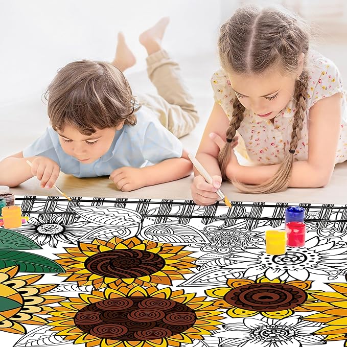 OHOME Sunflower Giant Coloring Poster/Tablecloth - Sunflower Decor - 30 x 72 Inches Jumbo Coloring Banner Kids Crafts Activities Decor Party Supplies